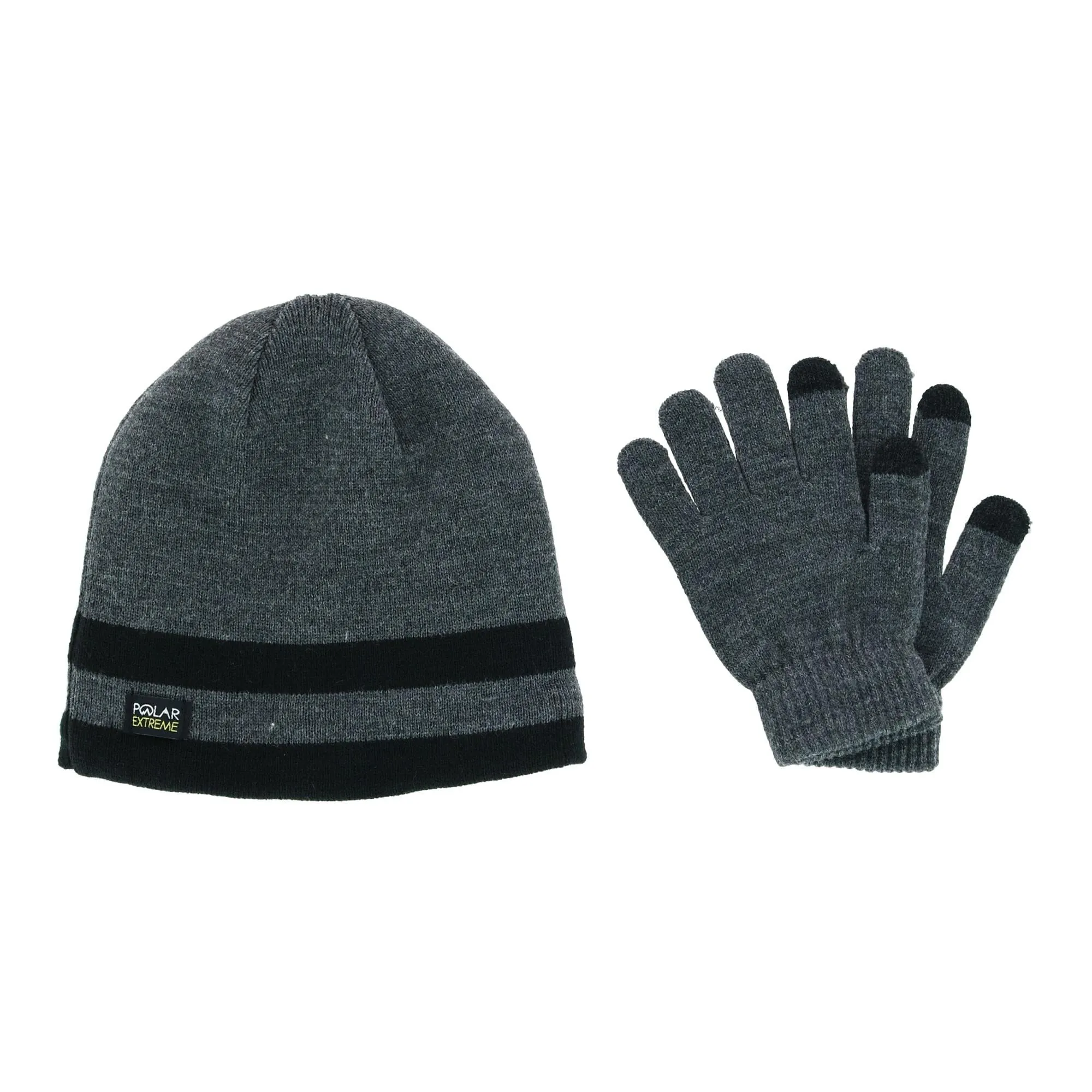 Polar Extreme Boy's One Size Double Stripe Hat and Texting Glove Set