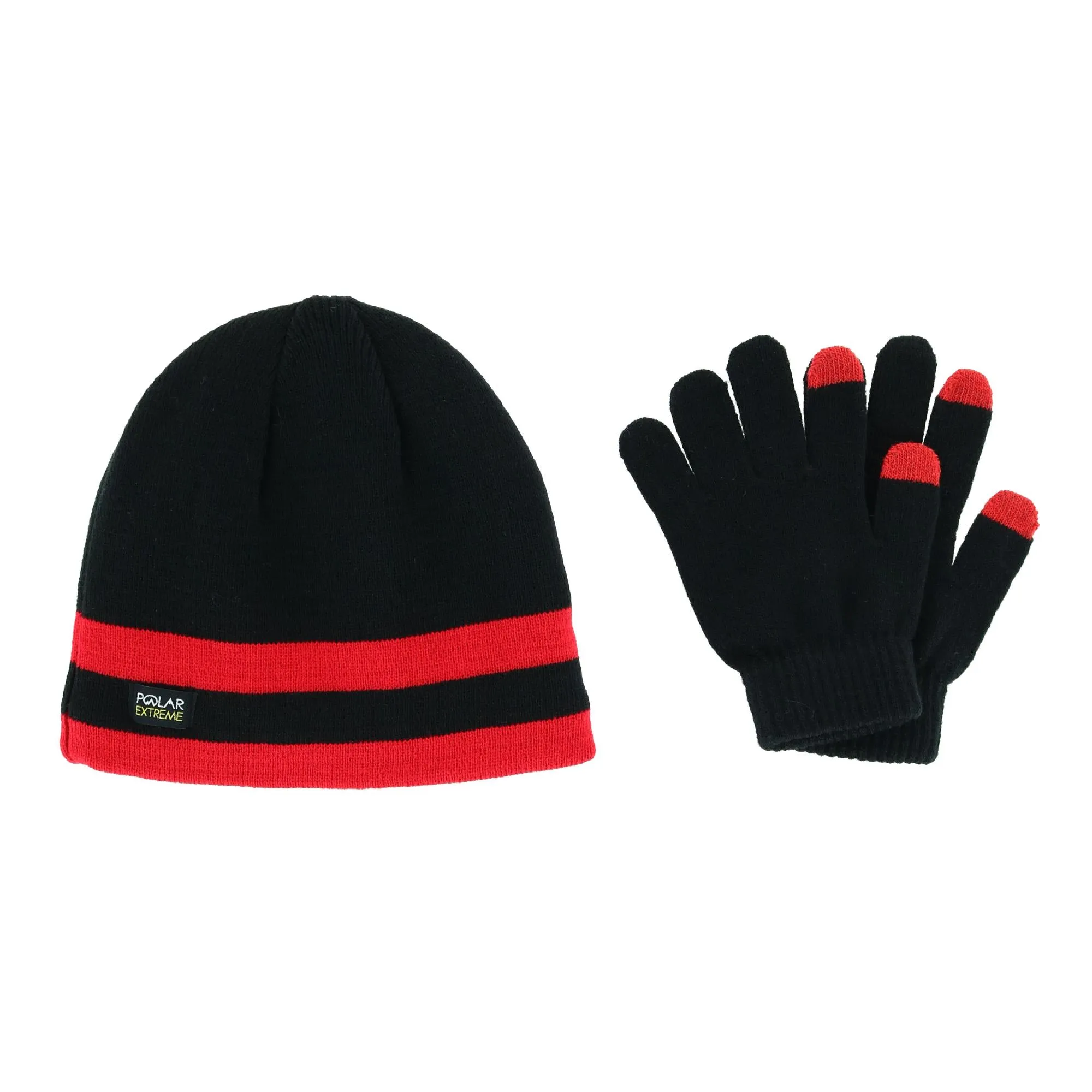 Polar Extreme Boy's One Size Double Stripe Hat and Texting Glove Set