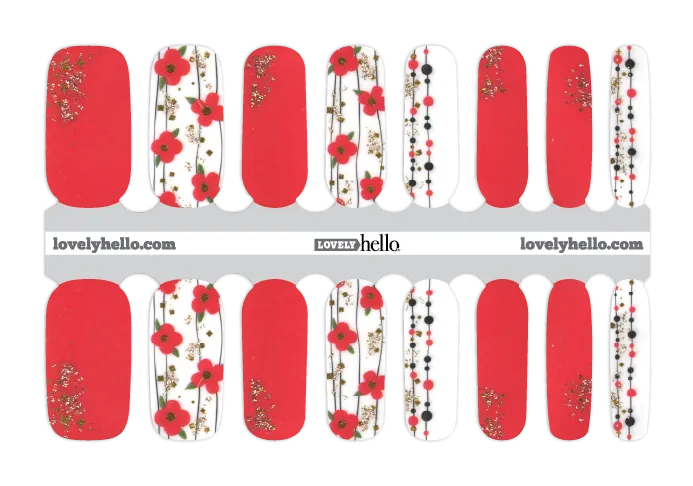 Red Floral Glam Nail Wraps