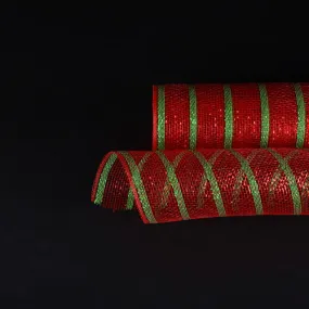 Red with Emerald Lines - Holiday Floral Mesh Wraps - ( 21 Inch x 10 Yards )