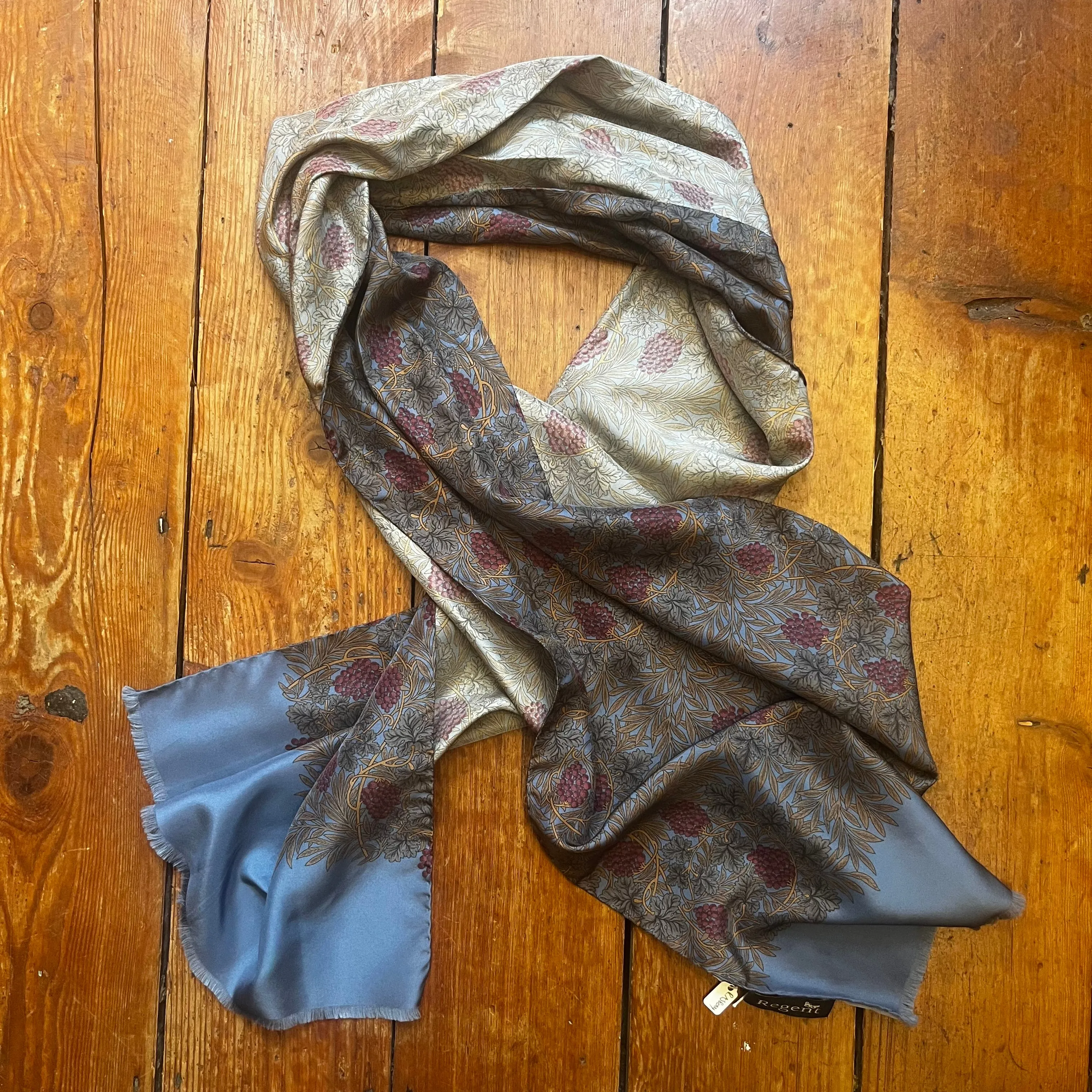 Regent - Lightweight Silk Scarf - Dusk Blue with Berries