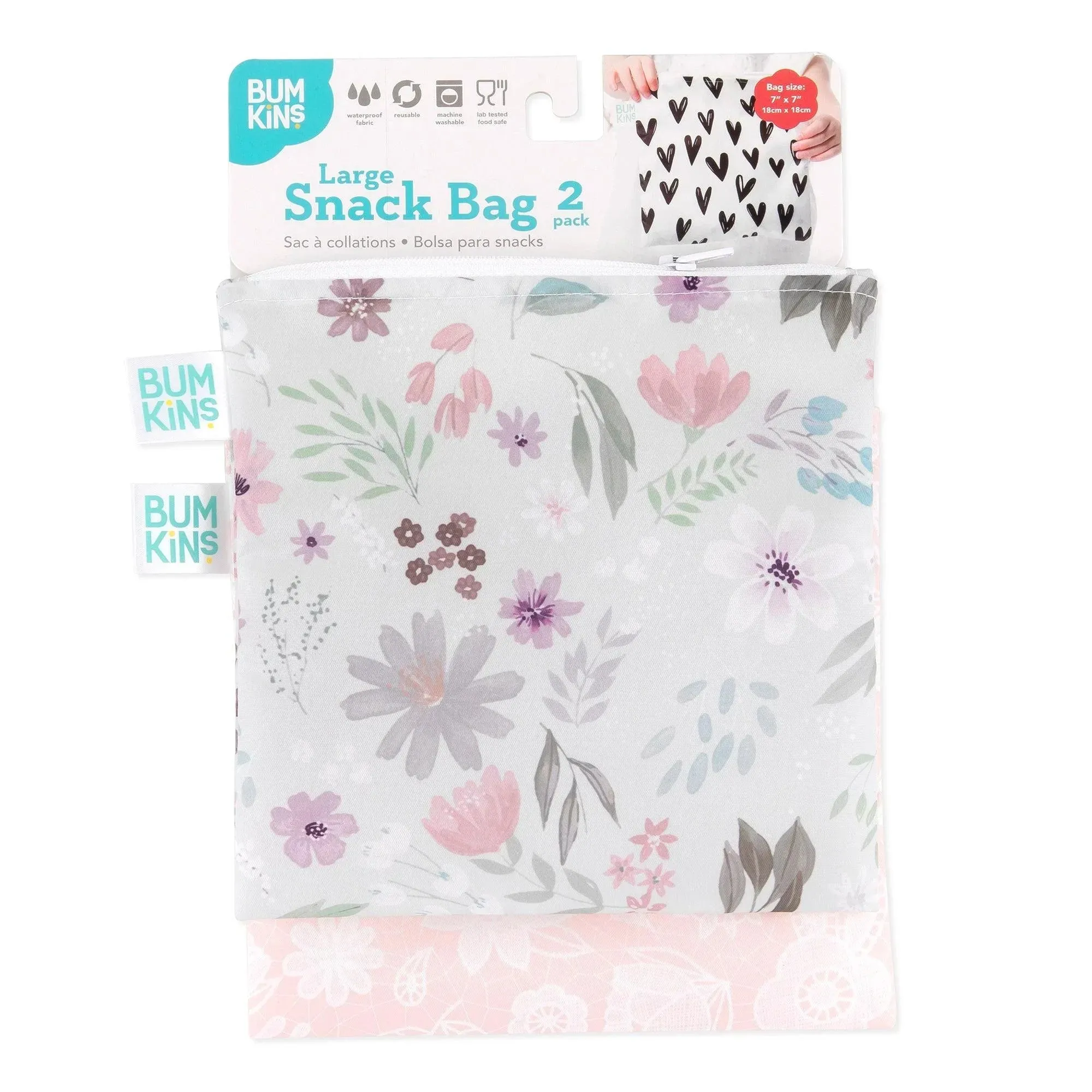 Reusable Snack Bag, Large 2-Pack: Floral & Lace