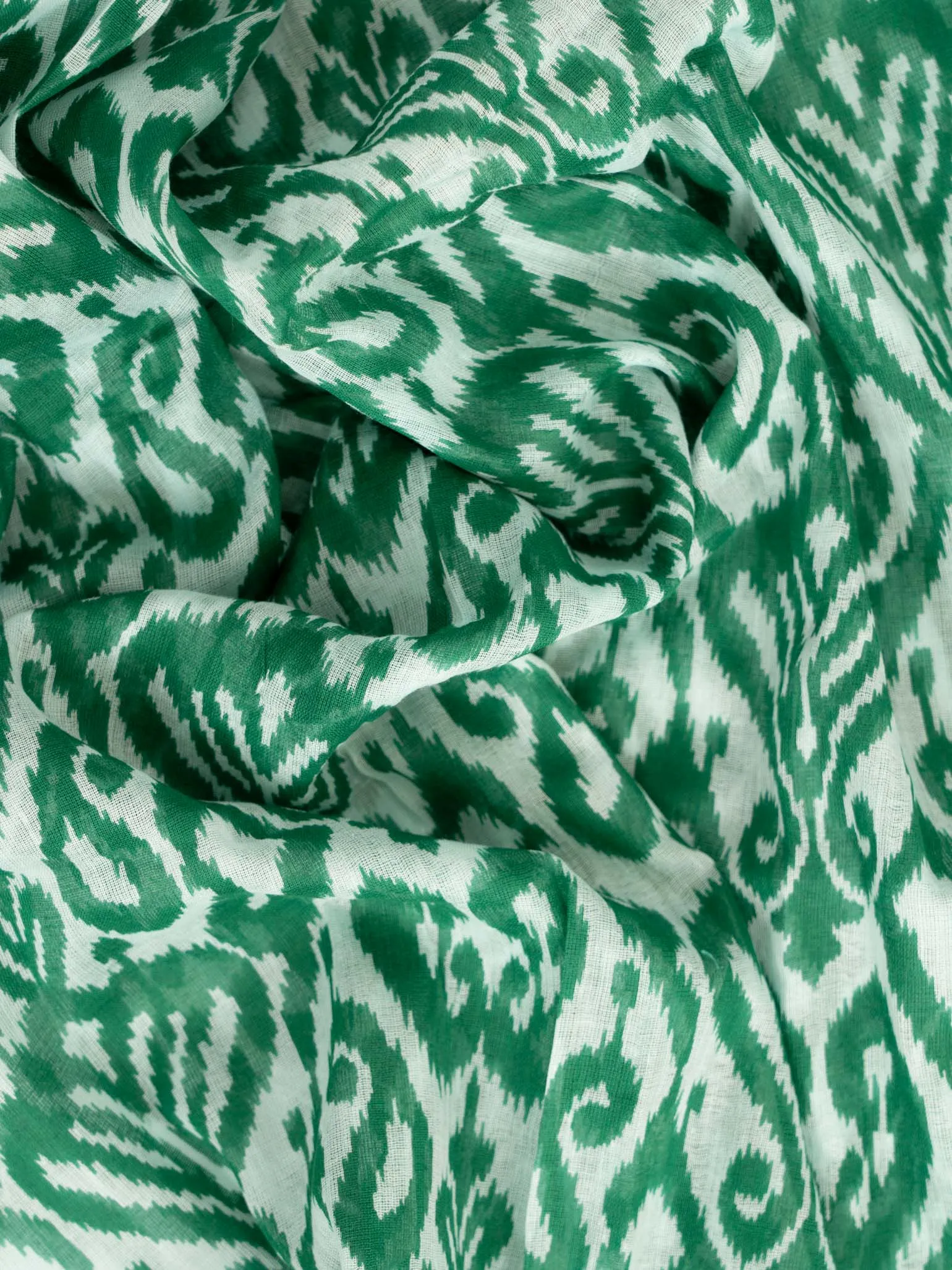 Saffron Lightweight Cotton Scarf - Green, Damask