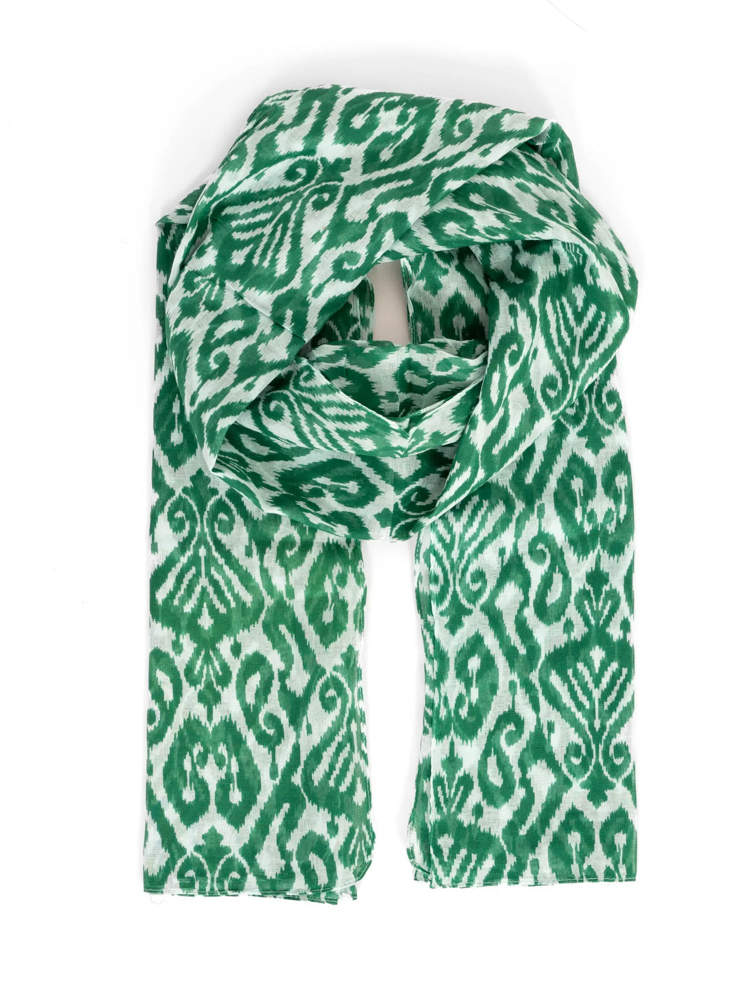 Saffron Lightweight Cotton Scarf - Green, Damask