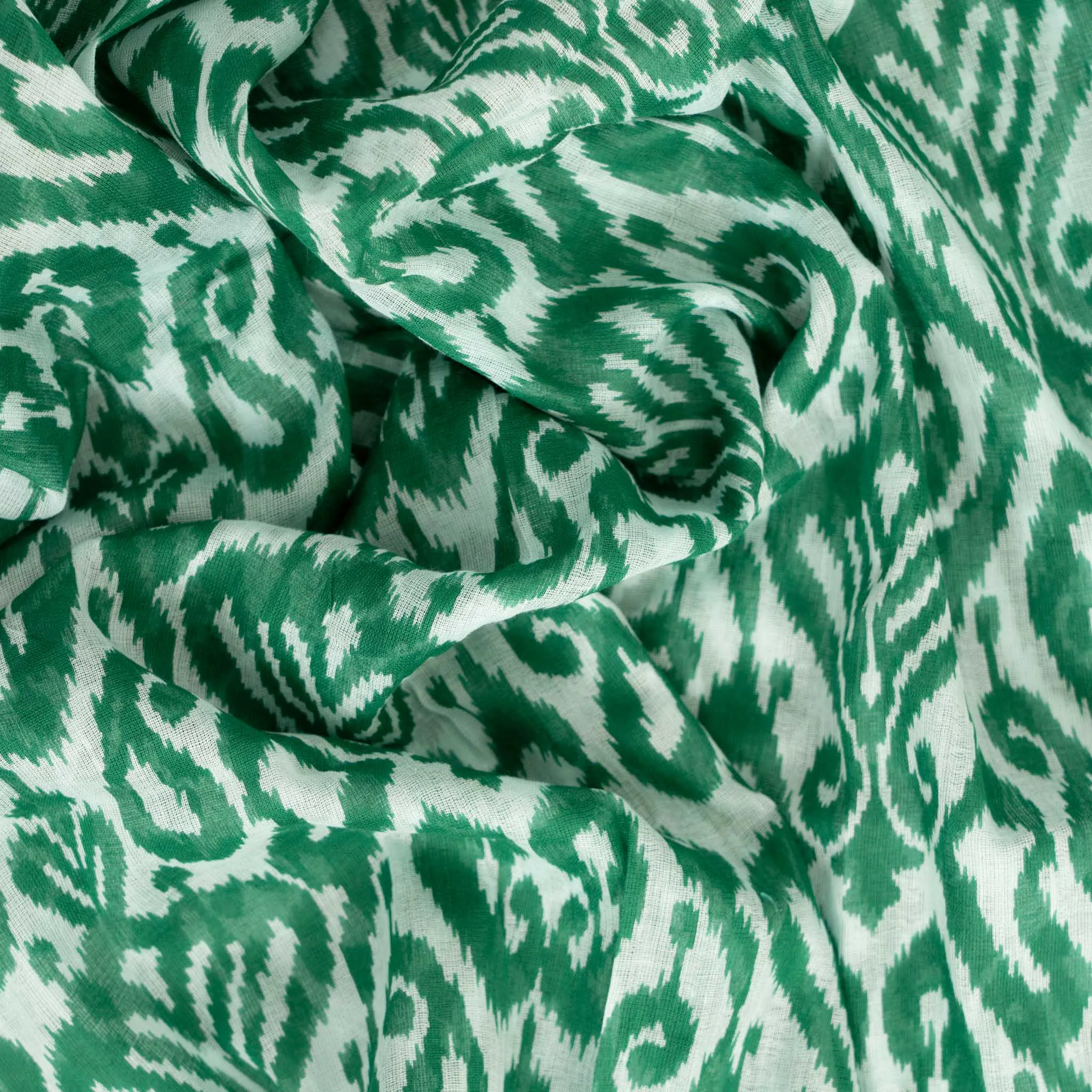 Saffron Lightweight Cotton Scarf - Green, Damask