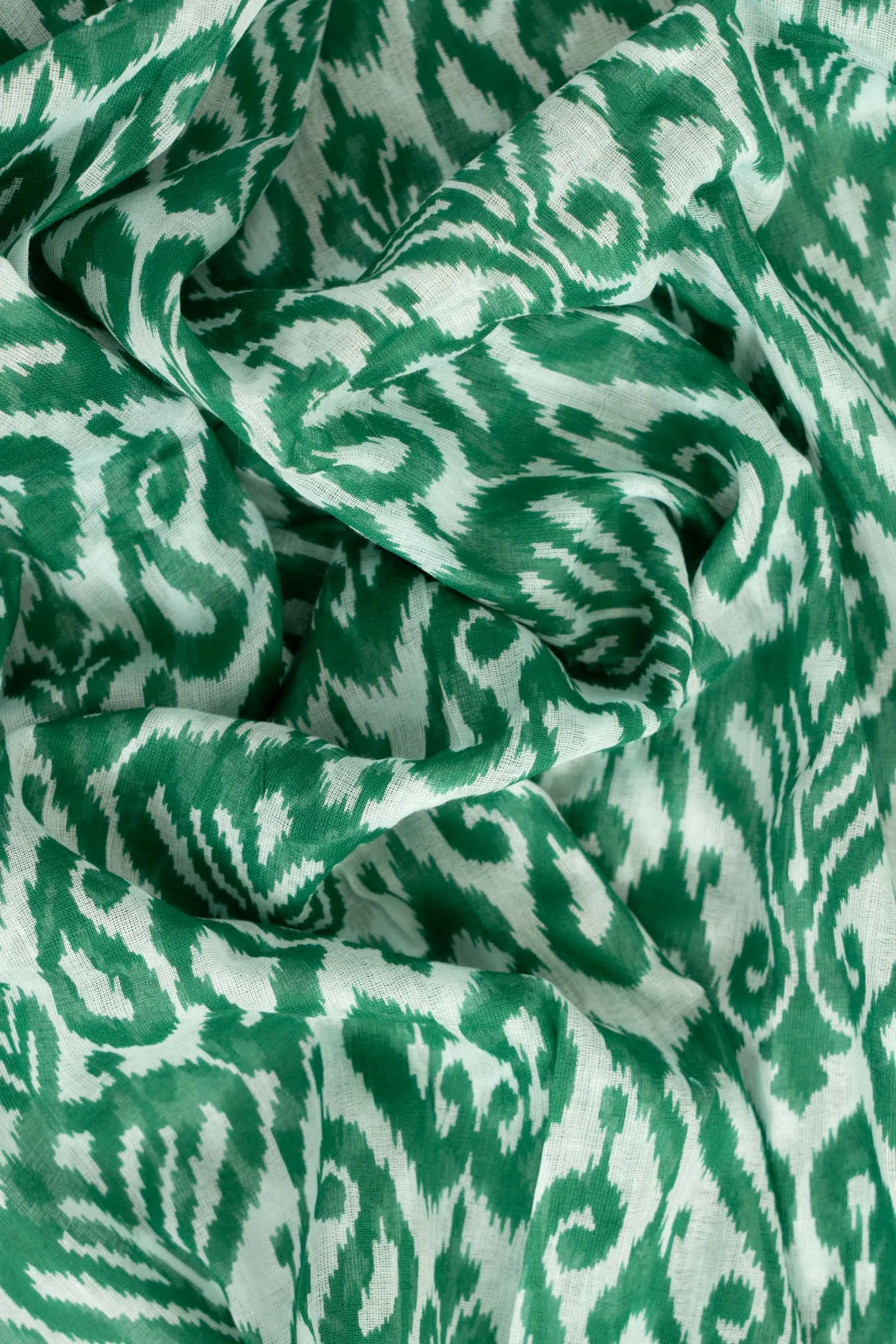 Saffron Lightweight Cotton Scarf - Green, Damask