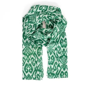 Saffron Lightweight Cotton Scarf - Green, Damask