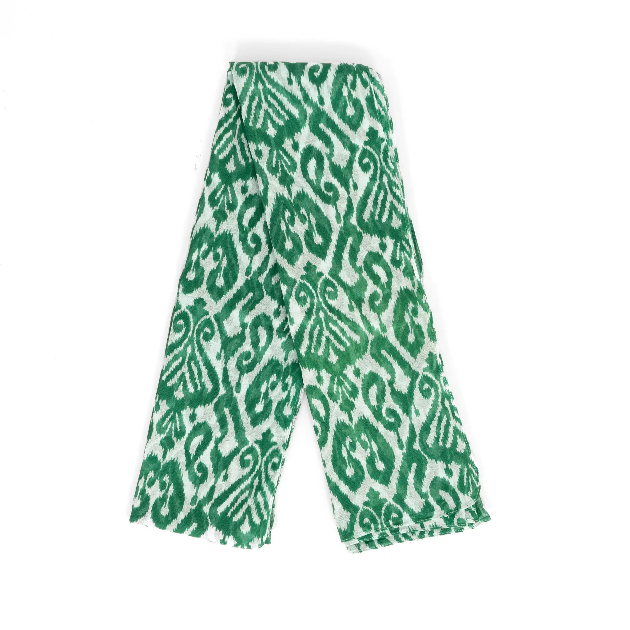 Saffron Lightweight Cotton Scarf - Green, Damask