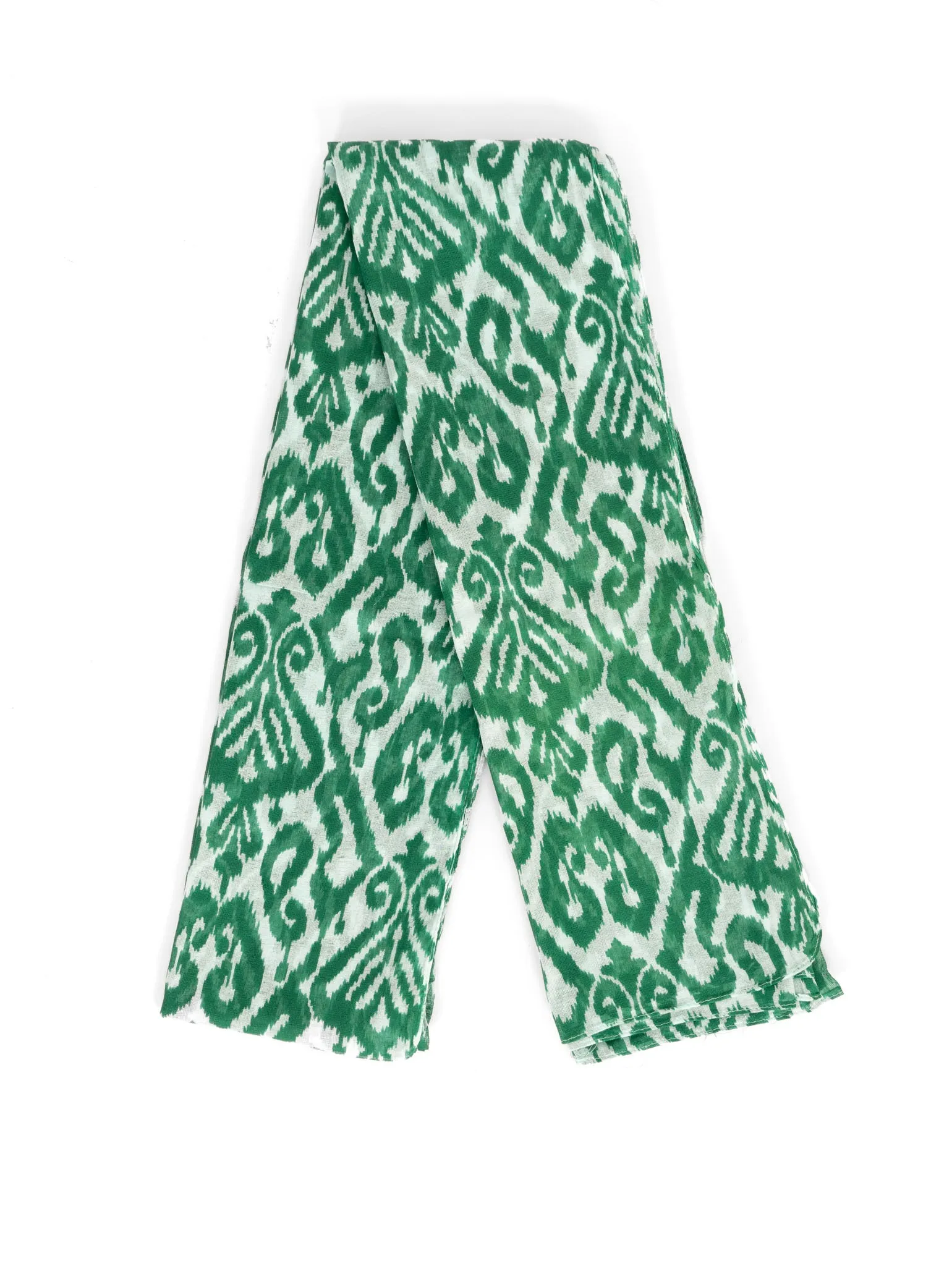 Saffron Lightweight Cotton Scarf - Green, Damask