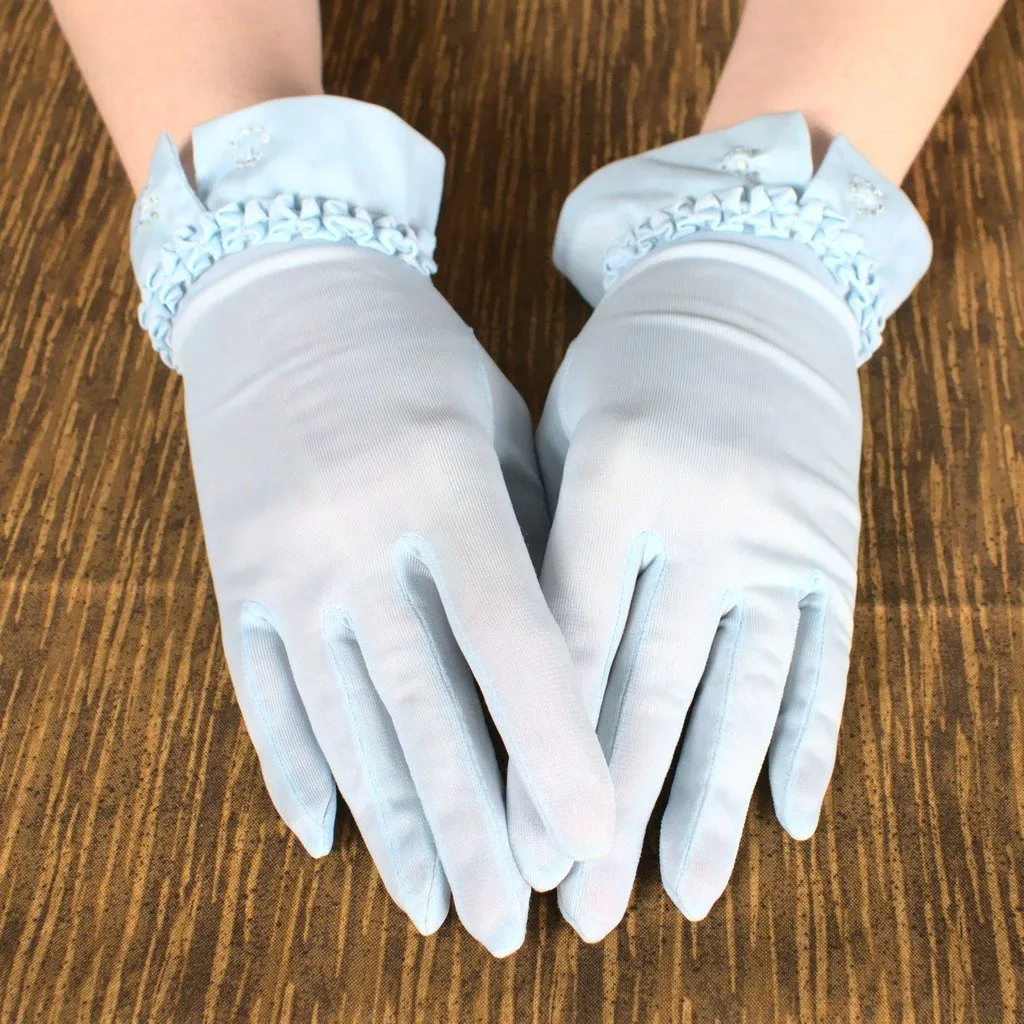 Sheer Baby Blue Beaded Gloves