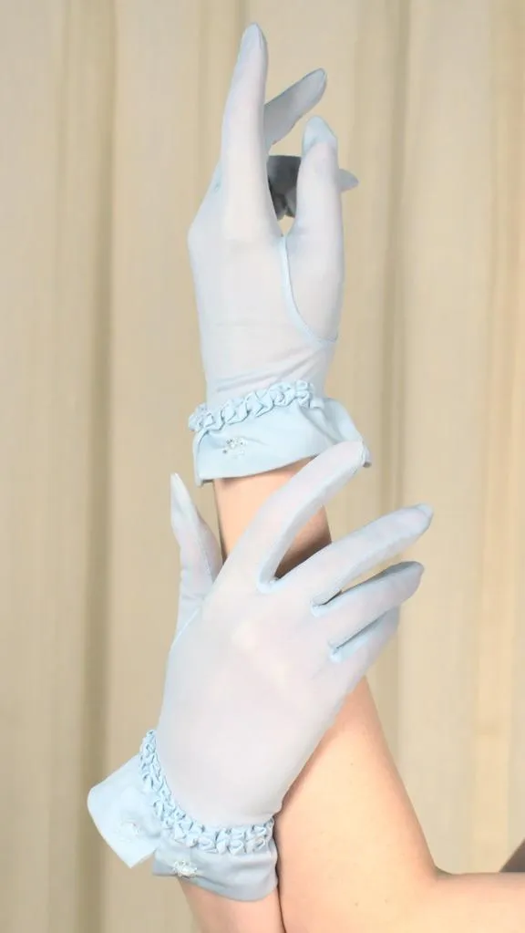 Sheer Baby Blue Beaded Gloves