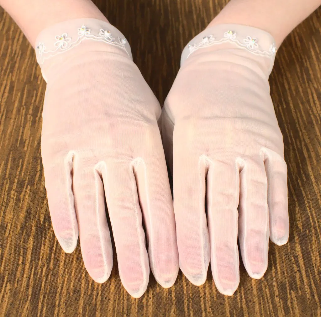 Sheer White Rhinestone Gloves