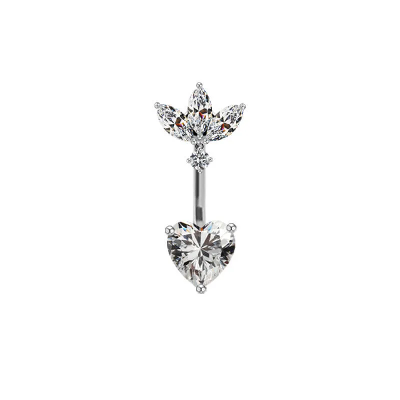 Shiny Zircon Heart-shaped Alloy Belly Ring