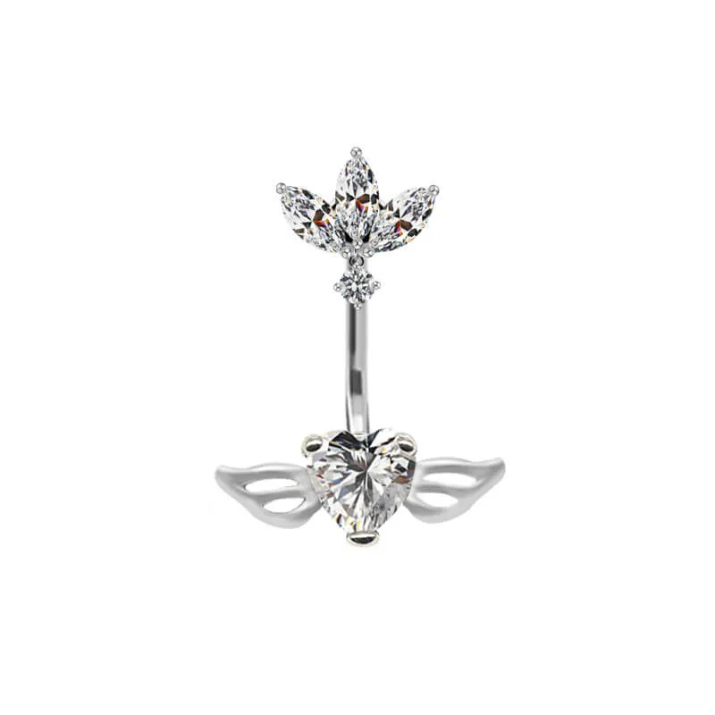 Shiny Zircon Heart-shaped Alloy Belly Ring