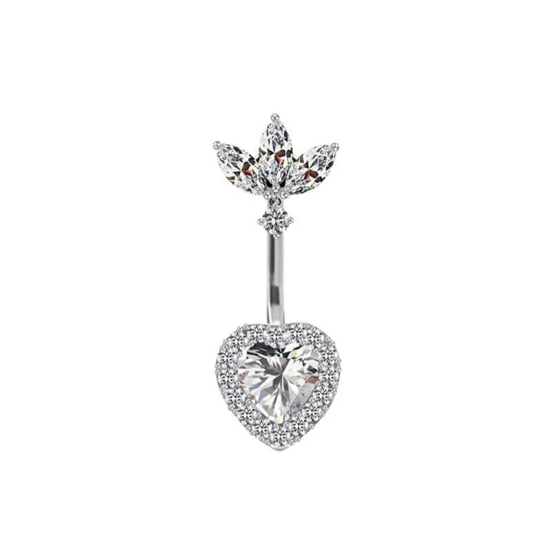 Shiny Zircon Heart-shaped Alloy Belly Ring