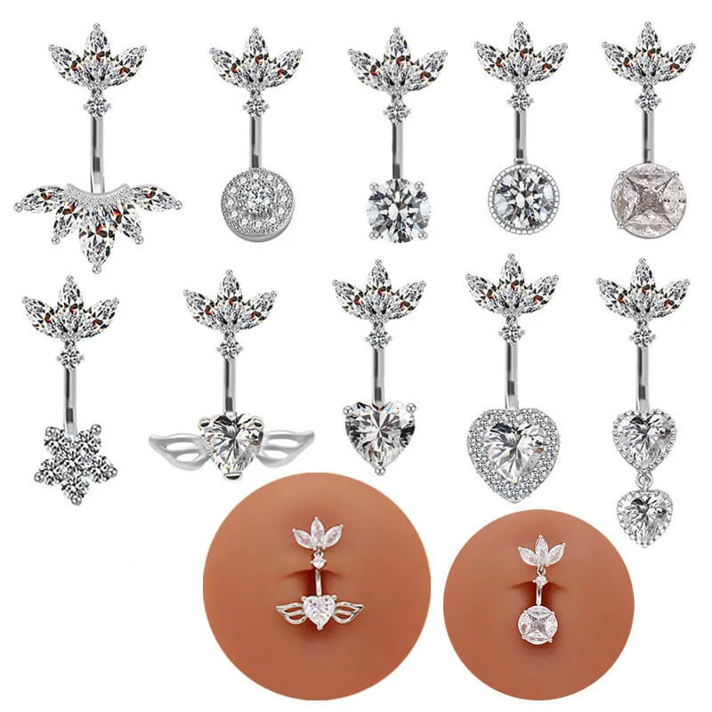 Shiny Zircon Heart-shaped Alloy Belly Ring