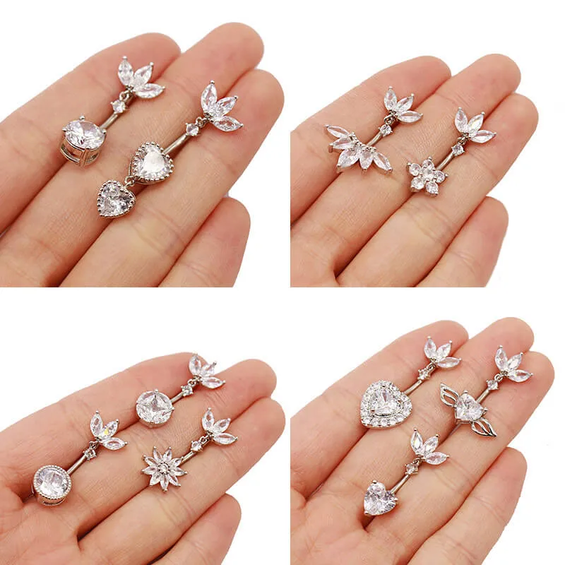 Shiny Zircon Heart-shaped Alloy Belly Ring