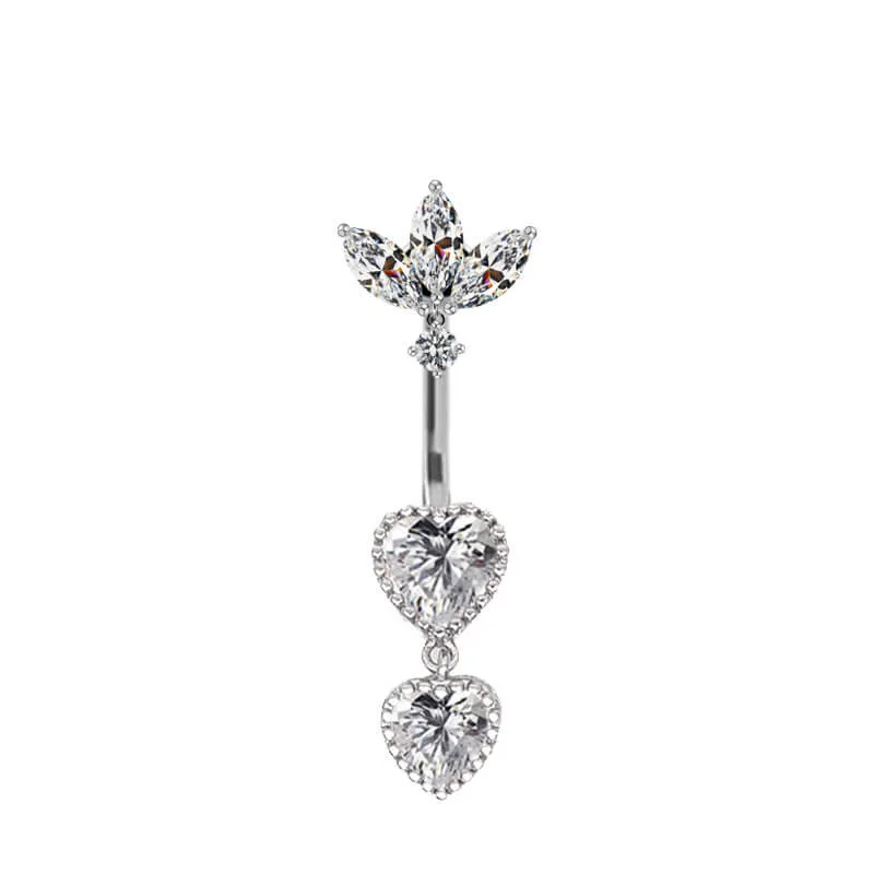 Shiny Zircon Heart-shaped Alloy Belly Ring