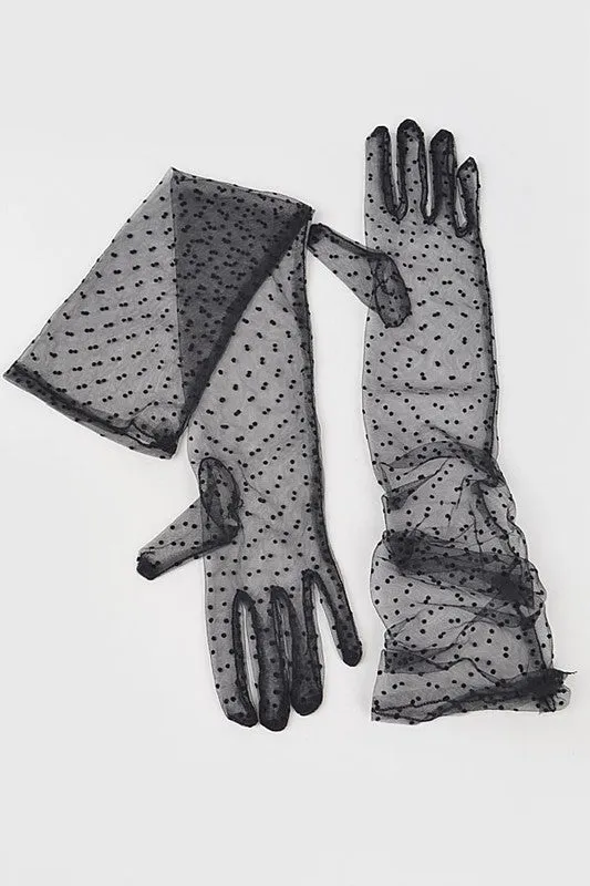 TEEK - Black Above Elbow Polkadot Lace Gloves