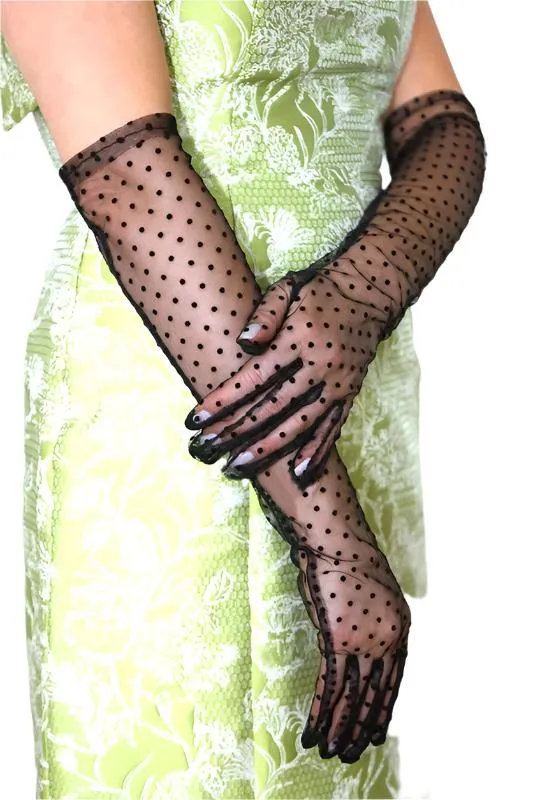 TEEK - Black Above Elbow Polkadot Lace Gloves