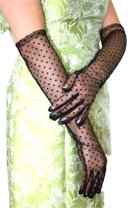 TEEK - Black Above Elbow Polkadot Lace Gloves