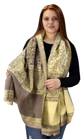 Thick 4 Ply Blanket Scarf Reversible Paisley Pashmina Thick Scarf Wrap Shawl Dark Green/Tan