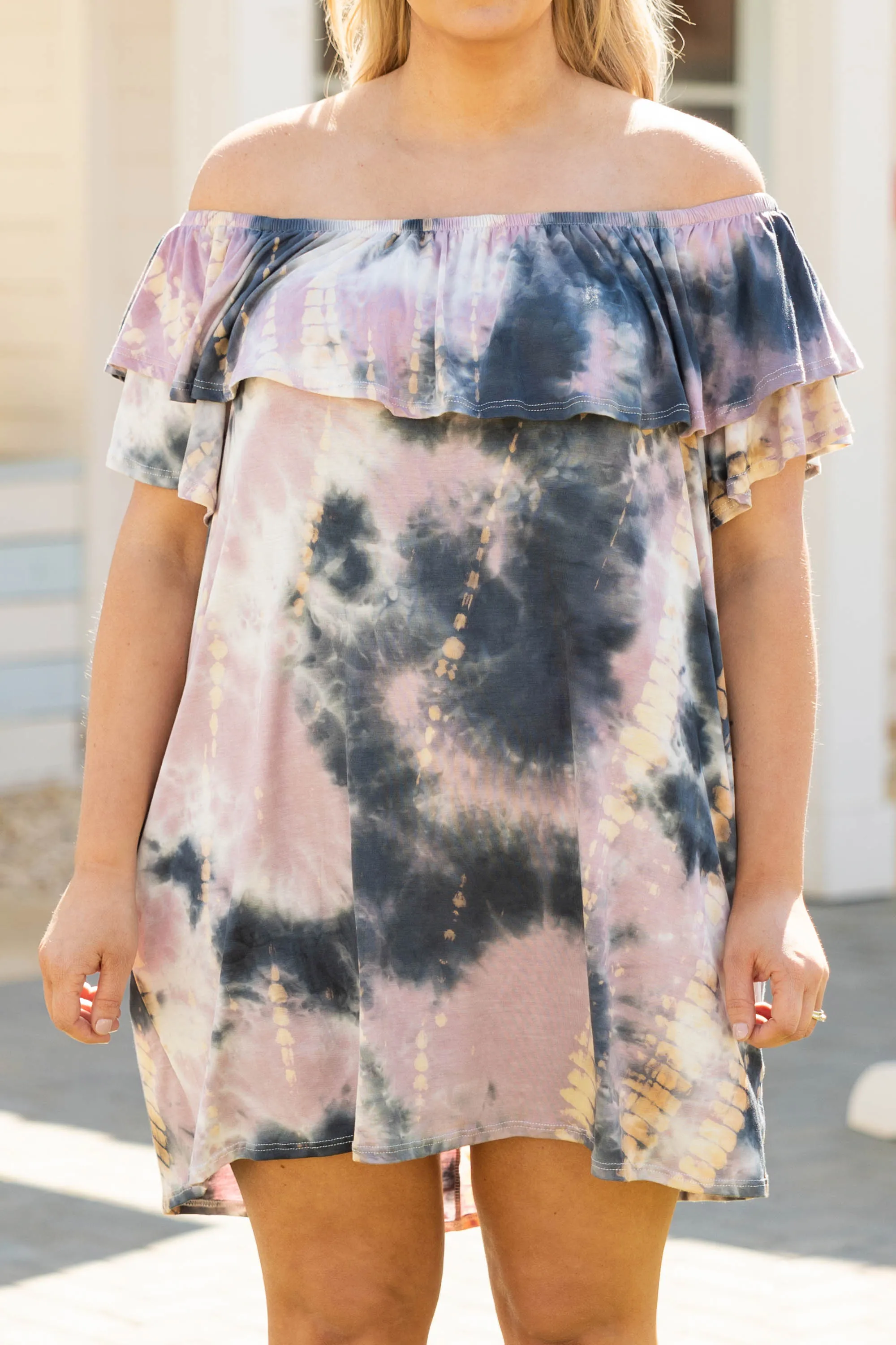 Those Springtime Blues Dress, Mauve Tie-Dye