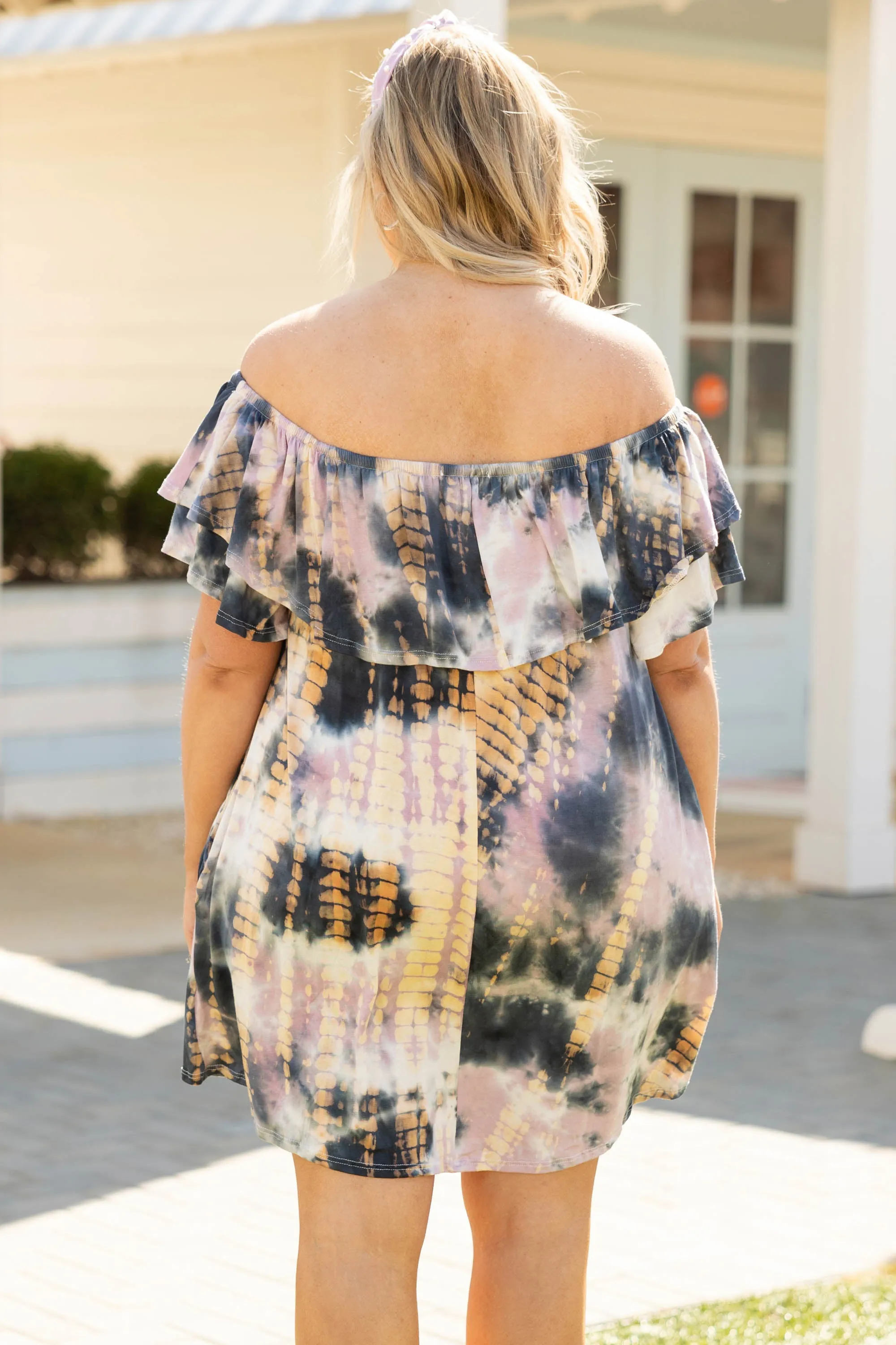 Those Springtime Blues Dress, Mauve Tie-Dye