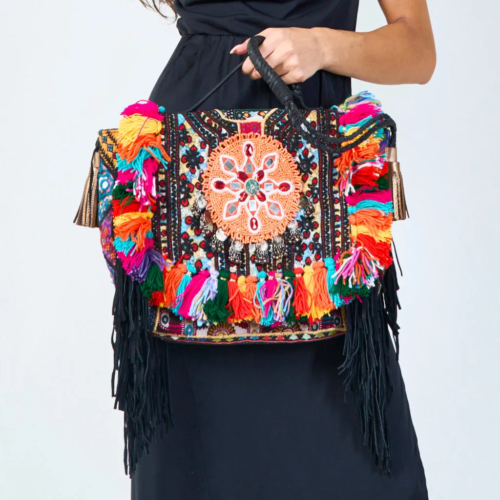 Vibrant embroidered boho crossbody bag wholesale