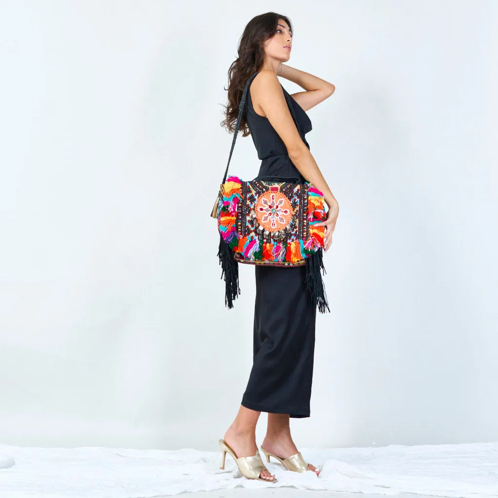 Vibrant embroidered boho crossbody bag wholesale