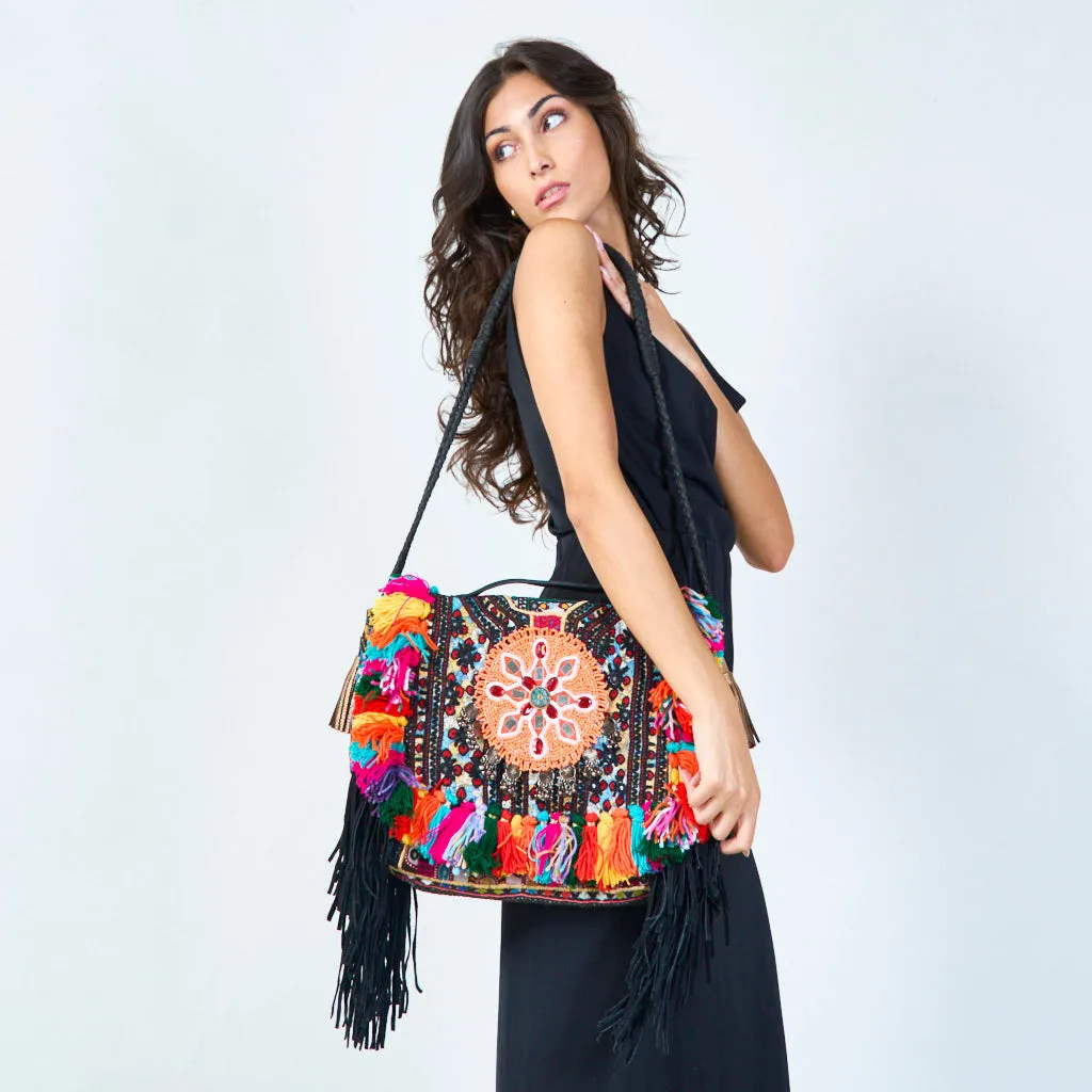 Vibrant embroidered boho crossbody bag wholesale